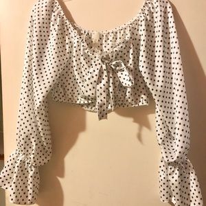 Agaci black and white polka dot crop top